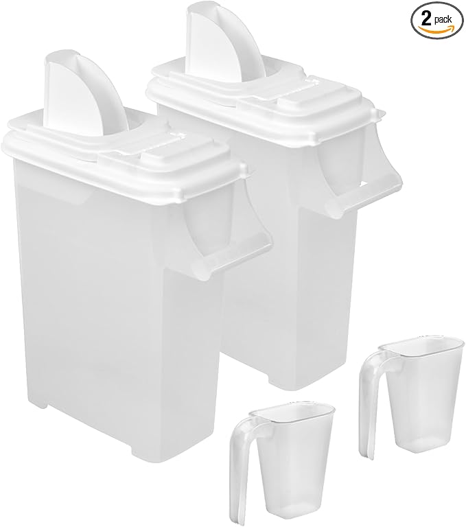 Buddeez Pet Food Storage Dispensers Plastic 4 Gallon - Airtight Flip Top for Freshness - Dry Dog Food, Cat Food or Bird Seed Plastic Containers (Set of 2)