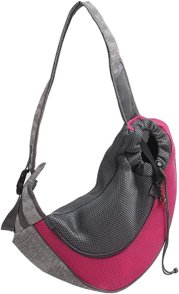 Pet Dog Sling Carrier, Breathable Mesh Hand Free Adjustable Travel Safe Puppy Sling Bag Carrier Dog Satchel Carrier for Dogs Cats Rabbit Small Animals (Adjustable Buckle for Under 5 lbs, Rose)
