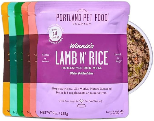 Portland Pet Food Company Fresh Dog Food Pouches - Human-Grade Topper Mix-Ins & Wet Pet Meals - Small & Large Breed Puppy & Senior Dogs - Gluten-Free Meal Toppers, Made in The USA - 6 Pack Variety