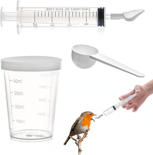 Baby Bird Feeding Syringe Set ，Parrot Small Pet Manual Feeder Measuring Tools， Milk Water,Liquid Food,Reusable (20ml Syringe+50ml Measuring Cup+1 Spoon)