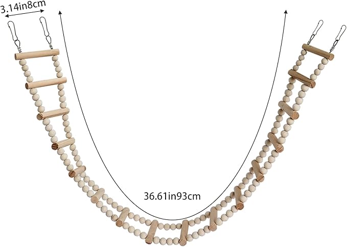 Bird Ladder Bridge, Wooden Pet Hamster Climbing & Swing Toys, Cage Accessories for Birds Rats Parrots Hamster Squirrel Sugar Gliders Parakeets Cockatiels - 16 Steps - 36.6 x 3.14 Inch