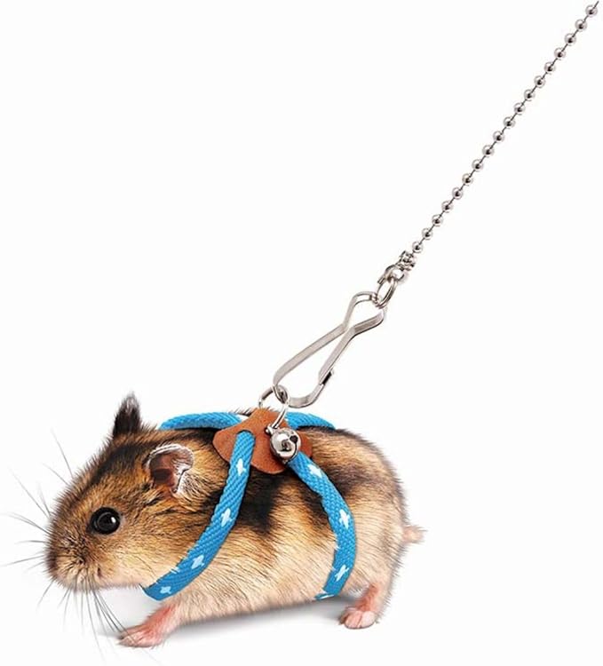 Hamster Harness,Adjustable Harness Vest Leash Hamster Chest Straps with a Small Bell Rat Mouse Squirrel Sugar Glider Small Animal (Pink)
