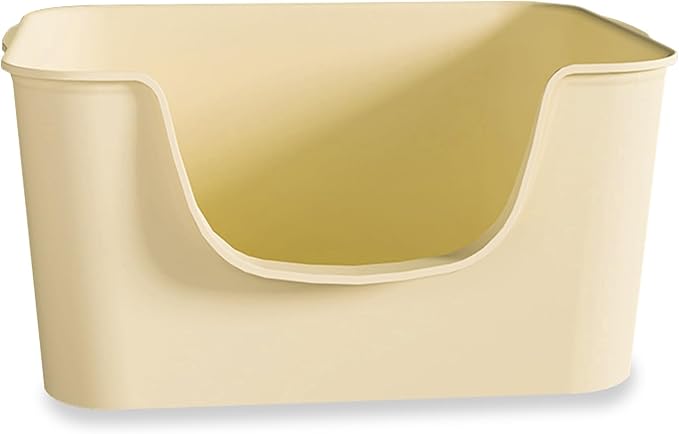 Small Cat Litter Box with High Sides,Cat Boxes for Indoor Cats,Cat Litter Pan for Kitty,Litter Box with Low Entry,Easy to Clean,Anti-Splashing (Beige)