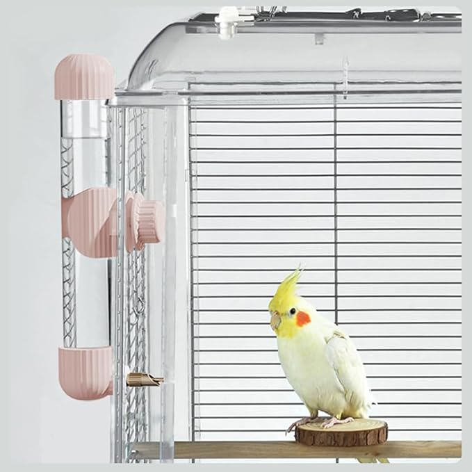 9.4 Fl Oz No Mess Bird Water Dispenser, Automatic Parrot Water Feeder with Spring Valve, Clear Cage Water Drinker for Parakeets Cockatiels Budgies Finch Lovebirds & Canary (Pink, 7.4 fl oz (220ml))