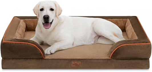 Comfort Expression Jumbo Dog Bed for Extra Large Dogs, Waterproof Orthopedic Dog Beds, PV Washable Sofa Bed, Large Breed Dogs Beds with Removable Cover & Non-Slip Bottom(Jumbo,Brown)