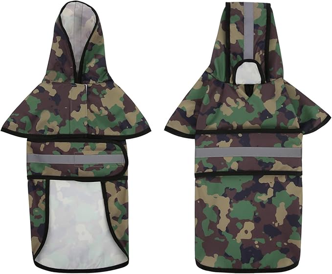 HDE Dog Raincoat Jacket Reflective Adjustable Hooded Pet Poncho Rain Coat with Leash Hole for Small to X-Large Dogs Camo - L
