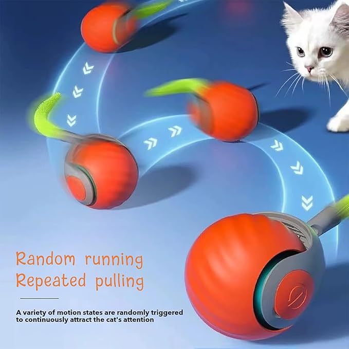 Speedy Tail 2.0 Cat Toy, Interactive Smart Ball for Indoor Cats, USB Charging (Orange+Dark Blue)