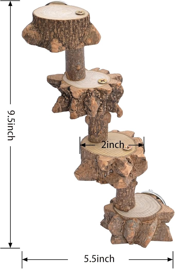 Bird Platform Perch Playground for Parakeet Cockatiels, Cage Natural Wood Play Stand Parrot Flat Perches for Large Birds, Birdcage Ladder Climbing Toy 4 Step