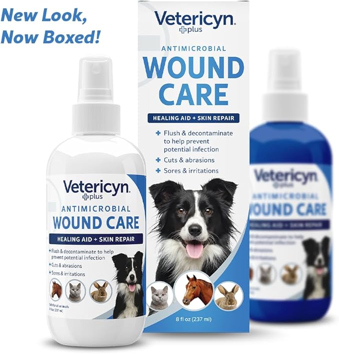 Vetericyn Plus Dog Wound Care Spray | Healing Aid and Skin Repair, Clean Wounds, Relieve Dog Skin Allergies, Safe for All Animals. 8 ounces