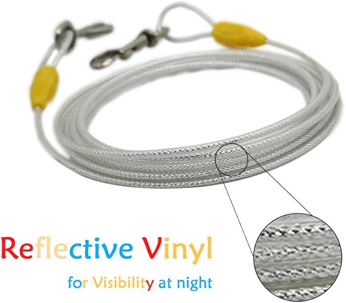 Petest 15ft Reflective Tie-Out Cable for Large Dogs Up to 90 Pounds