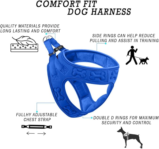 Comfort fit Step-in Dog & Puppy Harness - Comfortable All Weather Dog Vest Harness: Adjustable, Soft Padded, Easy to Put-on for Small, Medium-Sized Dogs