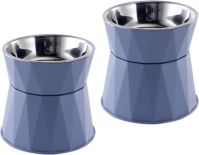 Elevated Cat Bowls for Food and Water 2Pcs, Raised Cat Food Bowls Beneficial for Digestion, Resonable Height, Whisker-Relief, Easy to Clean, 13oz(Blue)