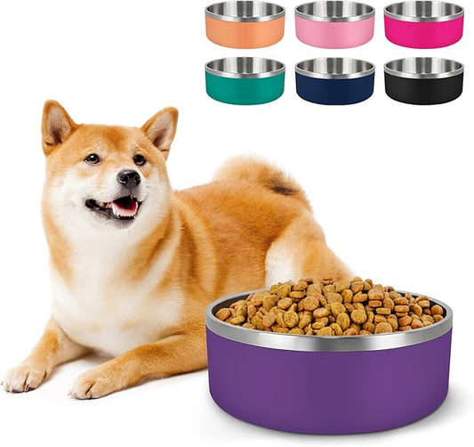 LIHONG Stainless Steel Dog Bowls for Small Medium Sized Dogs Non Slip,Insulated Dog Bowl,Pet Bowl for Food and Water,Rustproof(40oz,Purple)