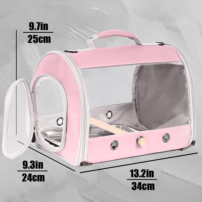 Long Tail Bird Travel Carrier Cage with Tray and Stand Perch, Portable Lightweight Clear Windows Carry Bag for Parakeet Budgies Cockatiel Transport to Vet (Pink, Cylinder Design - Clear)