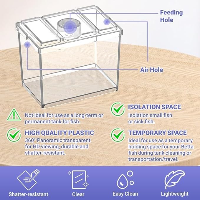 Mini Betta Fish Tank, Small Fish Bowl for Temporary Space, 0.2 Gallon Stackable Cube Tank with Betta Leaf and Gravels for Small Fish, Insect, Shrimp, Crab, Spider.(Pack-1)
