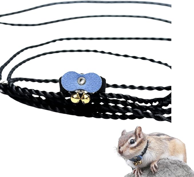 Squirrel Chipmunk Traction Rope Strap Anti-Biting Chain Rope, Small Animal Walking Collar Harness with Lead Leash for Hamster Gerbil Rat Mouse Ferret Chinchilla (Blue)