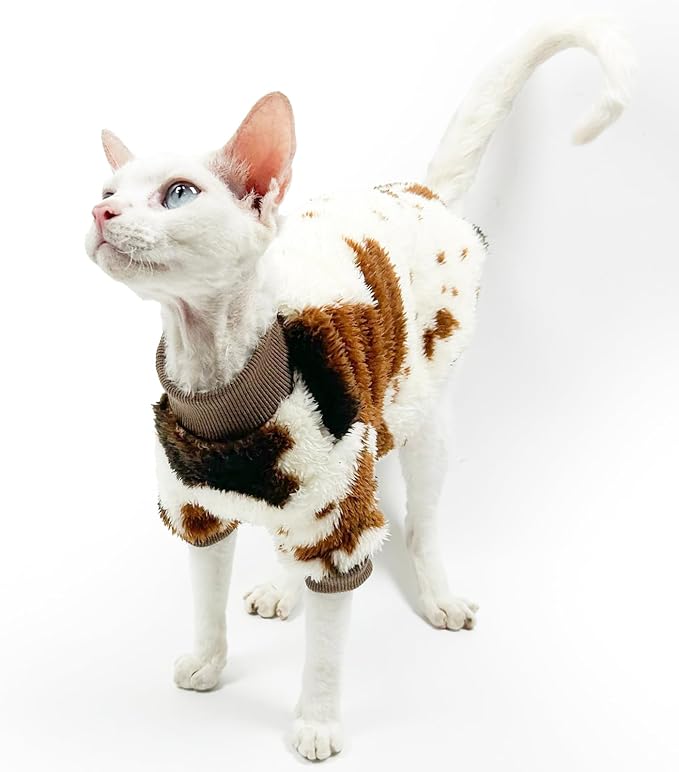 Cat Flannel Clothes, Warm Soft Winter Jumpsuit Sweater Shirt Clothing for Hairless Sphynx Devon & Indoor Kittens (3XL)