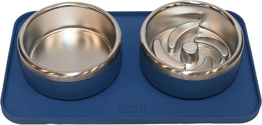 Trot Pets Premium Dog Bowls | Stainless Steel Bowl Set for Small, Medium, or Large Dogs | Non-Slip Food and & Water Slow Feeder | Durable, BPA-Free, Anti-Skid, Dishwasher Safe (Cobalt, Small)