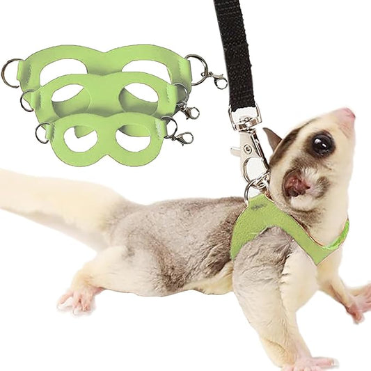 3 Pack Sugar Glider Harness and Leash Set Small Animal Training Walking Vest for Squirrel Hamster Rat-Green