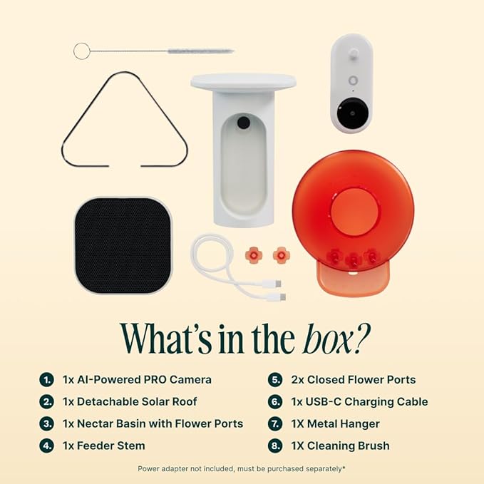 Birdbuddy Smart Solar Pro Hummingbird Feeder with Camera - AI Bird Identification, 2K Video, 5MP Photos, Outdoor Hanging, Gift for Bird Watching