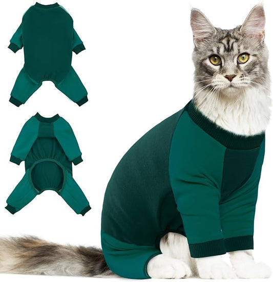 DENTRUN Cat Recovery Suit, Kitten Hair Sticky Onesie, Surgical Cone Alternative Shirts for Female Male After Surgery, Hair Spreading Prevent Clothes Pajama Apparel
