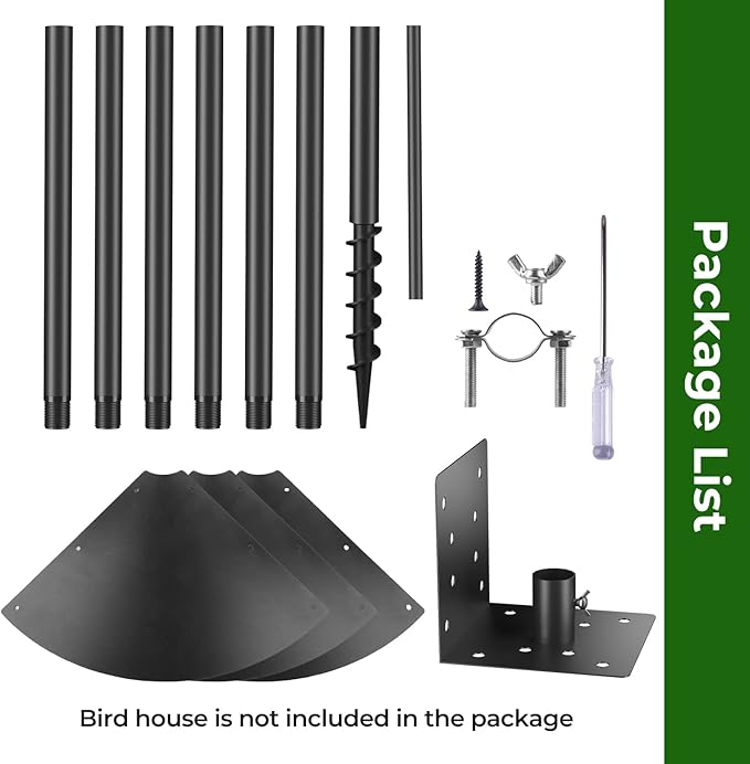 Flanagan 92 Inch Bird House Pole Mount Kit, Adjustable Heavy Duty Feeder Pole for Outdoors, Feeding Station With Squirrel Proof Baffle for Watching (House Not Included)