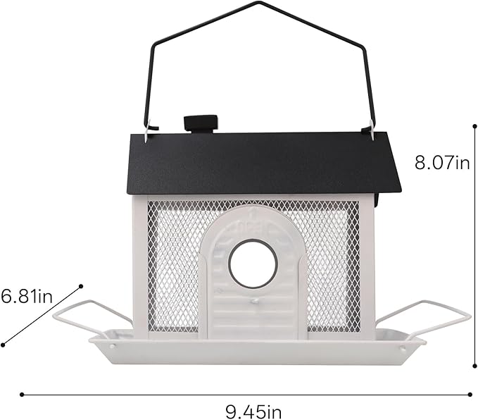 Bird Feeder House for Outdoors – White Metal Hanging Bird Feeder, Decorative Bird House Feeder for Cardinals, Finches, and Wild Birds, Weatherproof Backyard Garden Decor