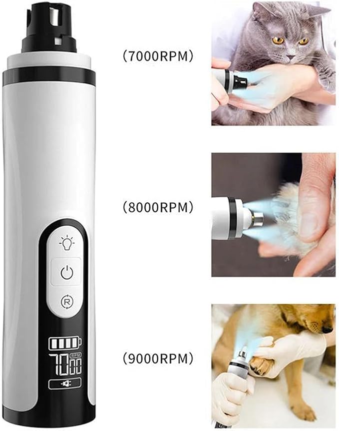Upgrade Heusom Groom Pro Nail Grinder Cordless with LED Light & 3 Speeds, Dog Cat Nail Trimmer 2000mAh Long-Lasting Battery for Thick Nails for Dogs and Cats (1 Pc+2 Heads)