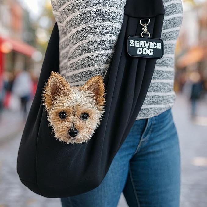 Small Service Dog Sling Carrier with ID Tag | EZ-Sling for Small Dogs | Includes Five Service Dog Law Handout Cards| Comfortable Alternative to Conventional pet Carriers