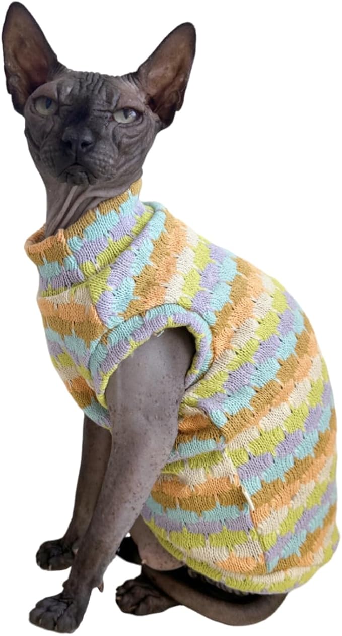 Sphynx Cat Clothes Hairless Cat Vest Elastic Cat Sweater Outfit, Pet Clothes for Sphynx Cat Coat for Cats and Small Dogs Apparel, Hairless cat Shirts Sweaters (Cyan Chestnut, X-Large)