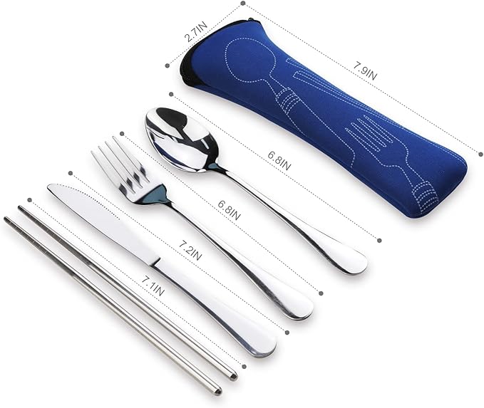 Portable Silverware Set with Case, Lengnoyp Travel Camping Utensils Set, Premium Stainless Steel Travel Cutlery Set