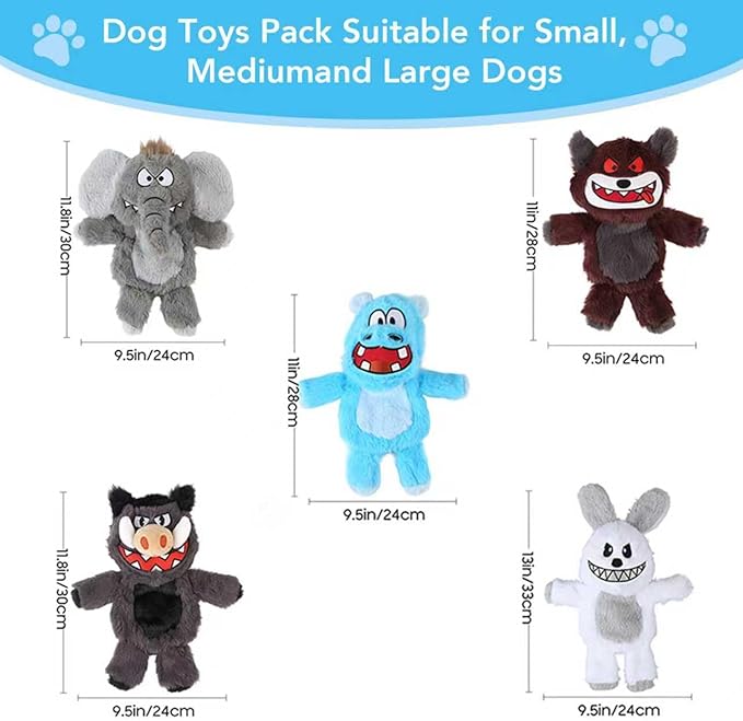 Bzonsmart Dog Squeaky Toys.5 Pack Crinkle Value Bundle .Soft Non-Shedding Puppy Toys & Self-Play Teething Toy for Dogs, Cute Pet Supplies .Dog Toys for Chewers, Small, Medium & Large Dogs