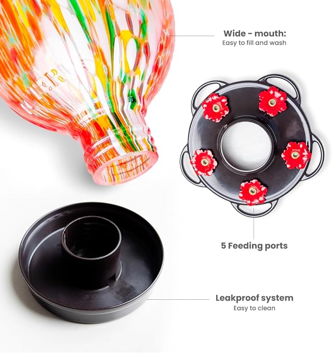 Tulip Shaped Glass Hummingbird Feeders for Outdoors - 36 Oz Hummingbird Feeder - Humming Bird feeders for Outdoors Hanging