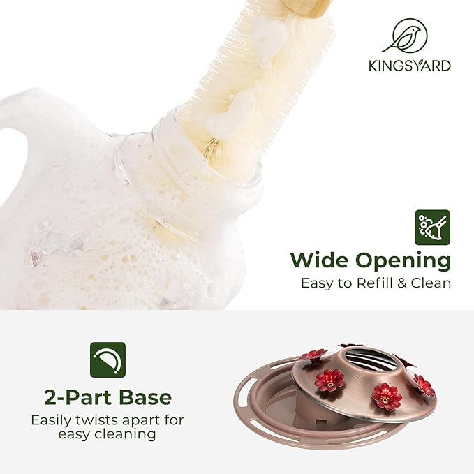 Kingsyard Glass Hummingbird Feeders for Outdoors, 16 Oz Wild Bird Feeder 6 Feeding Ports & Ant Moat Included, Hanging Bird Nectar Feeder for Garden Tree Yard Outside Decoration, Clear