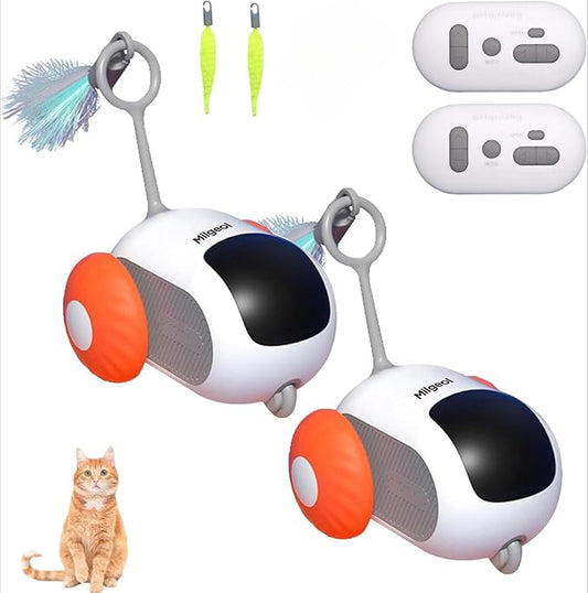 Turbo Tail 3.0 Interactive Cat Toy - Smart Remote Control Electric Mouse with Feathers, 3 Play Modes (Smart/Manual/Standby), Auto Obstacle Avoidance, Type-C, 8H Playtime - Orange (2 PCS)