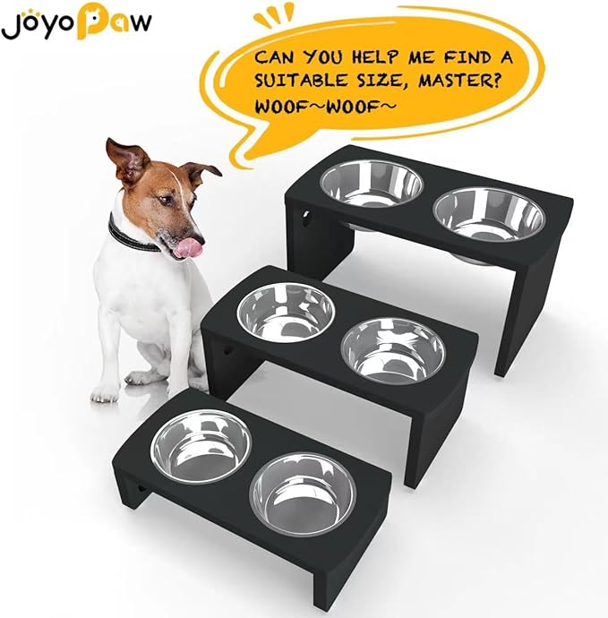 Elevated Dog Bowls, Bamboo Raised Dog Bowl for Small Dogs & Cats, with 2 Stainless Steel Bowls (4'' Tall-20oz Bowl, Black)