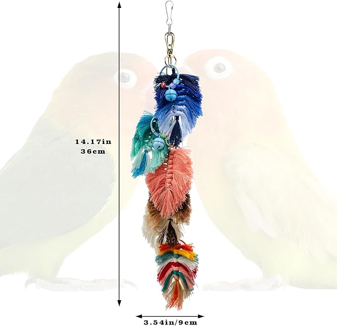 Bird Toys, Multicolor Rope Chew Toy with Metal Hook and Bells, Parakeet Toys, Bird Cage Accessories for Budgies, Cockatiels, Lovebirds, Green Cheeks, Small to Medium Birds