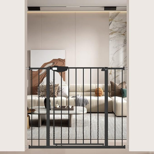 WAOWAO Triple Lock Baby Gate Extra Wide 39.76-43.7" Pressure Mounted Walk Through Swing Auto Close Safety Black Metal Dog Pet Puppy for Stairs,Doorways,Kitchen