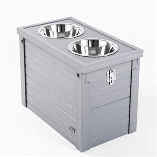 New Age Pet ECOFLEX Piedmont 2-Bowl Elevated Dog Feeder with Sliding Lid Storage Bin - Grey, Ideal for Small Spaces and Taller Dogs, Easy to Clean and Assemble, Non-Toxic and Moisture Resistant