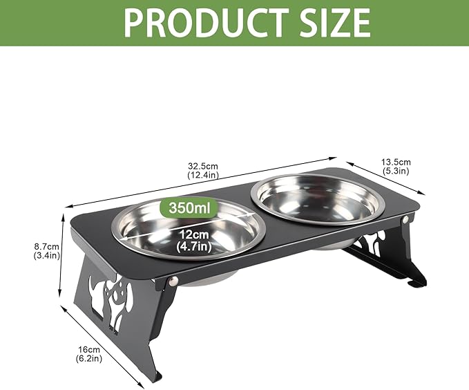 Elevated Dog Bowls,Raised Small Dogs Bowl Stand with Stainless Steel Food Water Bowls,Foldable Pet Feeder Station for Cats Puppies(Height 3.4'')