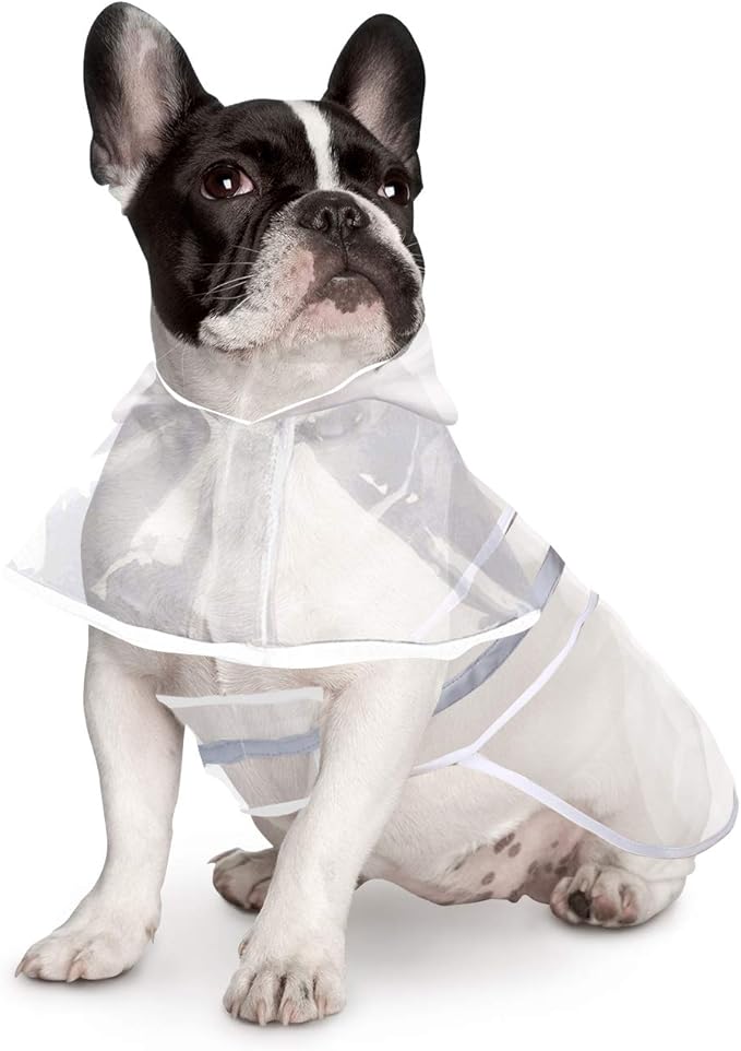 HDE Dog Raincoat Jacket Reflective Adjustable Hooded Pet Poncho Rain Coat with Leash Hole for Small to X-Large Dogs Clear - S