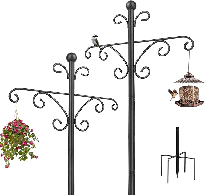 Shepherds Hooks for Outdoor,2 Pack 76 Inch Heavy Duty Double Shepherds Hook for Bird Feeder,Garden Plant,Solar Light Lantern