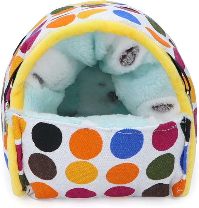 Wontee Hamster Bed Hideout Sugar Glider Hammock Small Animal Warm Bed House for Hamsters Hedgehogs Sugar Glider Gerbils Mice (Large, Colorful Dots)