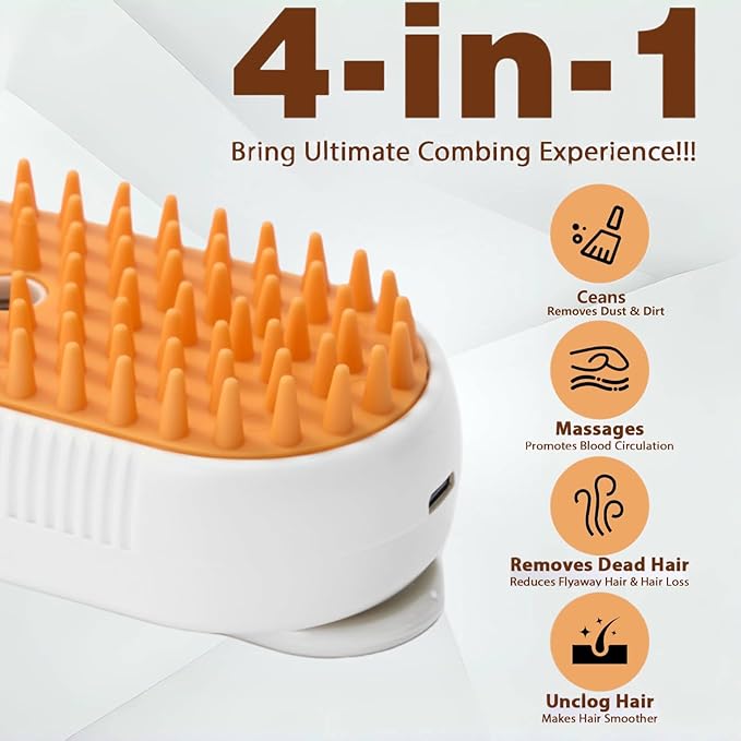 Steam Cat Brush Dog Steam Brushes for Indoor Cats 4 in 1 Rechargeable Enhanced Spray Steamy Brush Massage Anti Static Cleaning Shedding Combing All Hair Types Long Lasting Cloud Care (white)