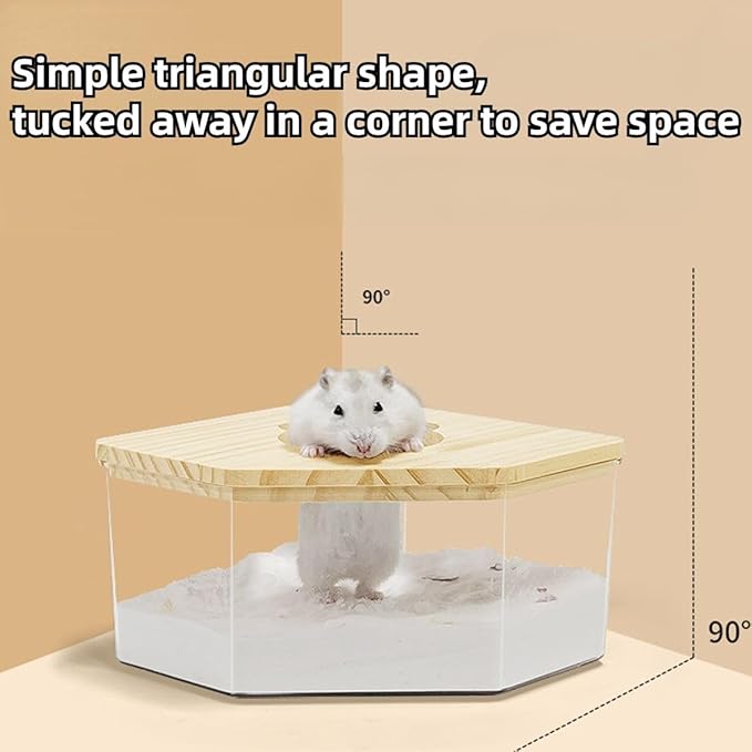 Hamster Sand Bath Box Container, Small Pet Sandbox Lid Design Take Bath Wooden Sandbox Dust Bath, Transparent Bathroom & Digging Box Acrylic Syrian Hamster Litter Box Small Animal Accessories (C)