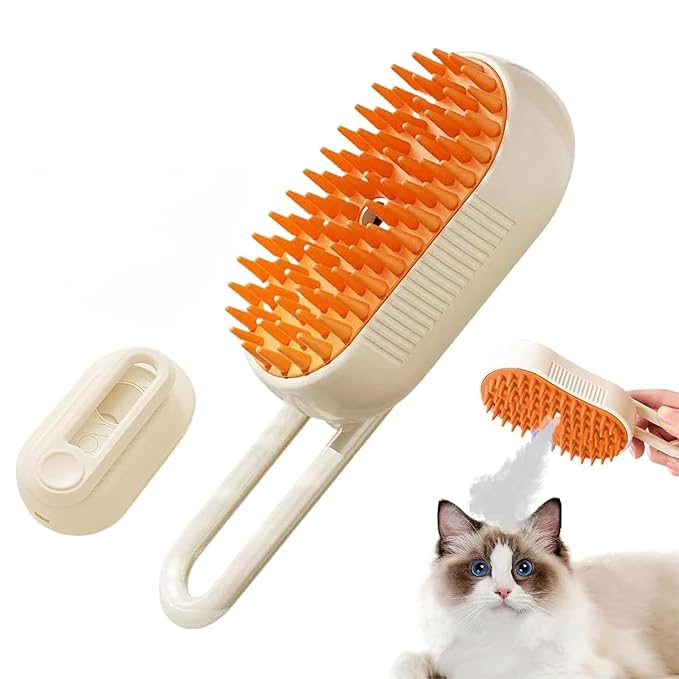 Cloud Care Cat Brush，Cat Hair Steam Brush for Shedding， 2024 Best Cat Steam Brush, Pet Steam Brush, 3-in-1 Self-Cleaning Cat Brush with 360° Rotating Arm, Detachable Silicone Bristle Head (Brown)