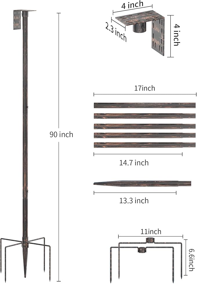 Bird Feeder Pole Stand – 90 Inch Height Feeding Station with 1-Inch Dia Heavy Duty for Hanging Feeders, Bird House Pole Mount Kit for Outdoor, Slip-Fit Connection, Copper Brushed