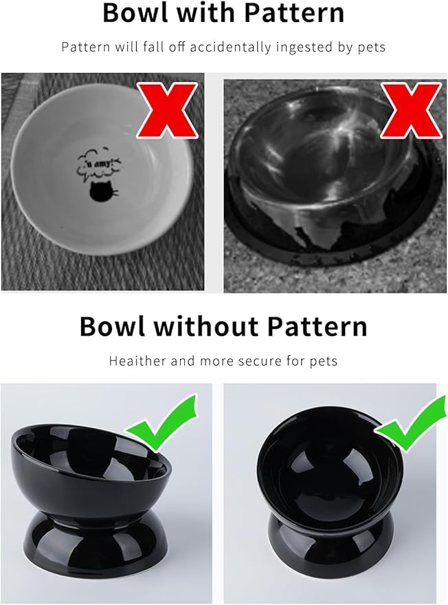 Cat Water Bowl, 16 OZ Ceramic Elevated Cat Bowls, 15° Tilted and Raised Pet Food Dish, Anti Vomiting Protect Pets' Spines and Whisker Fatigue