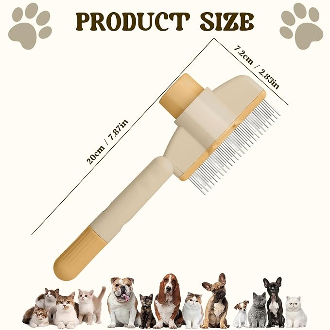 Pet Hair Removal Comb Flea Comb, 2025 New Cat Grooming Brush with Release Button, De-Shedding Cat Brush for Short and Long Hair Cats (Yellow)