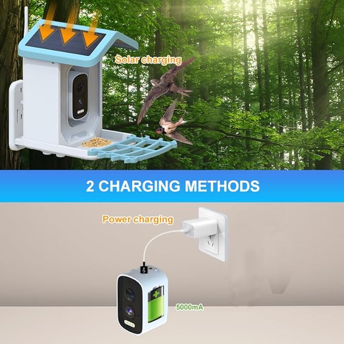 Smart Bird Feeder with Camera Solar Powered 2K Live Feed Cam for Outdoor Backyard - Ai Identify Auto Capture Videos, Window Bird Feeder,Ideal Present for BirdLover